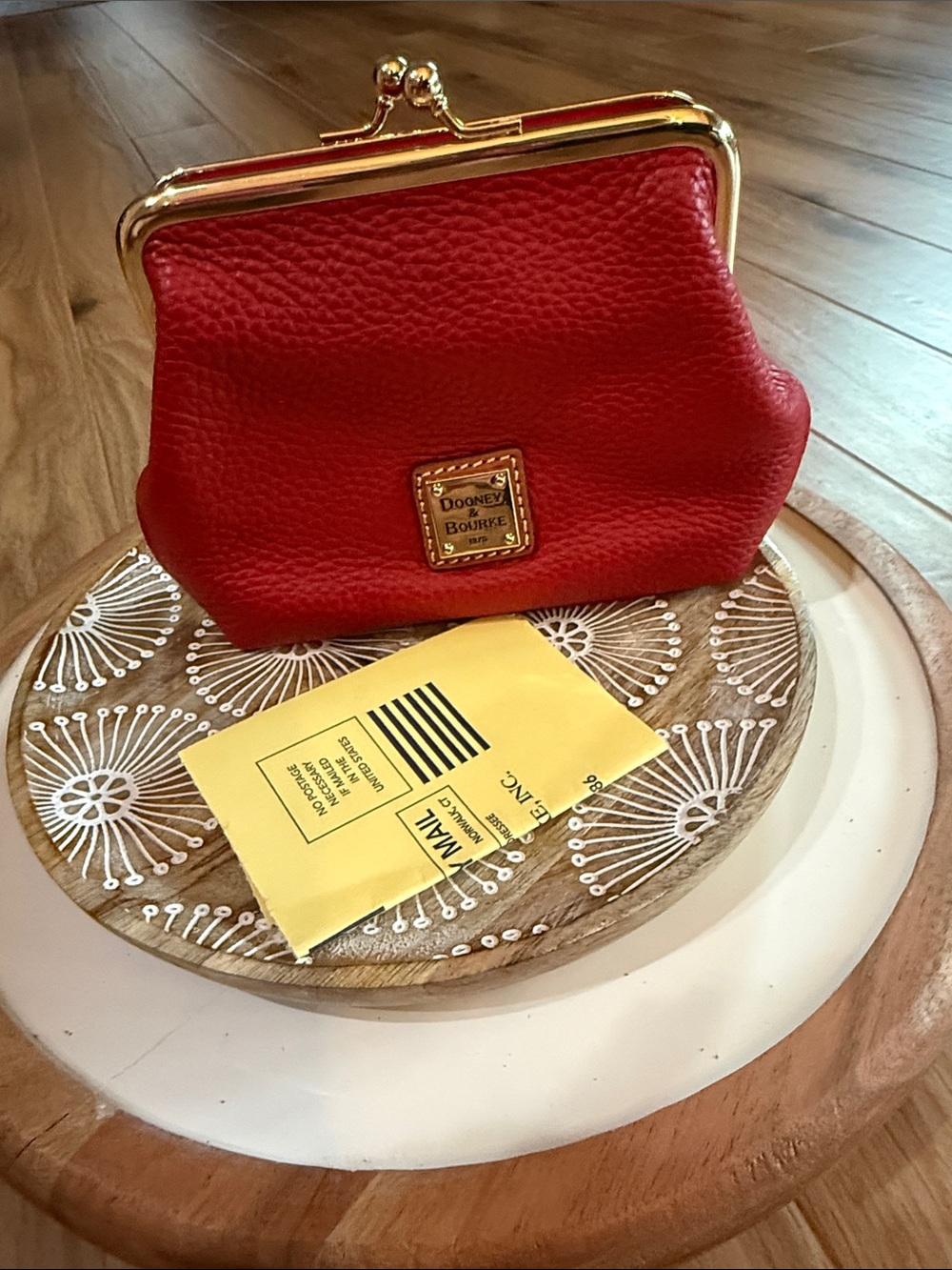 Dooney & Bourke Red Framed Leather Coin Purse with Gold Hardware New without tag